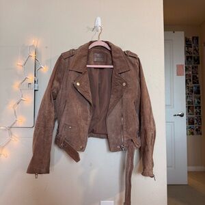 Blank NYC Women's Brown Suede 100% Leather Moto Jacket